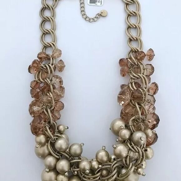 ANN TAYLOR LOFT GOLD TONE BROWN RESIN 20"-22" NECKLACE NWT - Picture 4 of 4
